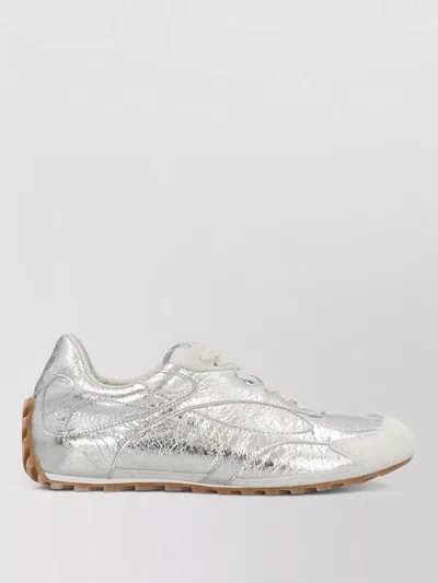 Bottega Veneta Silver Leather Orbit Flash Sneakers In White