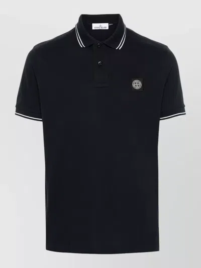 Stone Island Mens Black Brand-patch Regular-fit Stretch-cotton Polo Shirt Xl In Blue