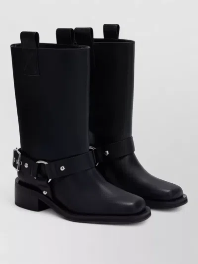 Ganni Ankle Boots With Eco-friendly Recycled Leather And Buckle Detail In Black