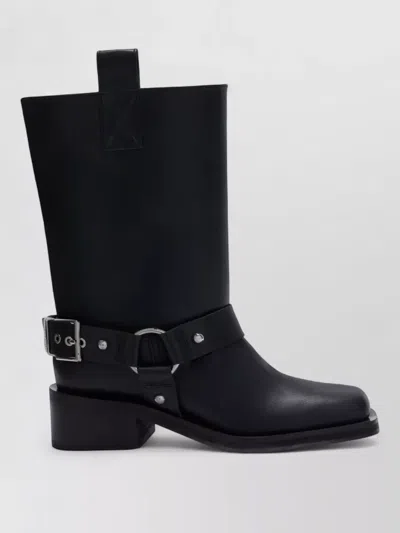 Ganni Ankle Boots With Eco-friendly Recycled Leather And Buckle Detail In Black