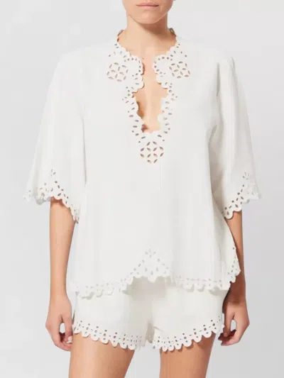 Isabel Marant Etoile Women 'shana' White Kaftan With Cut-out Details And Scallop Hem In Cotton Woman