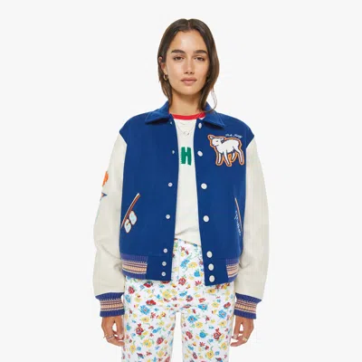 Mother The Team Spirit Wool Blend Varsity Jacket In Blue