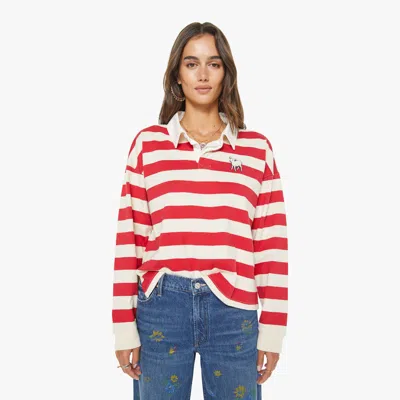 Mother Womens Tango Red And Cream The Boxy Match Cotton Polo Top