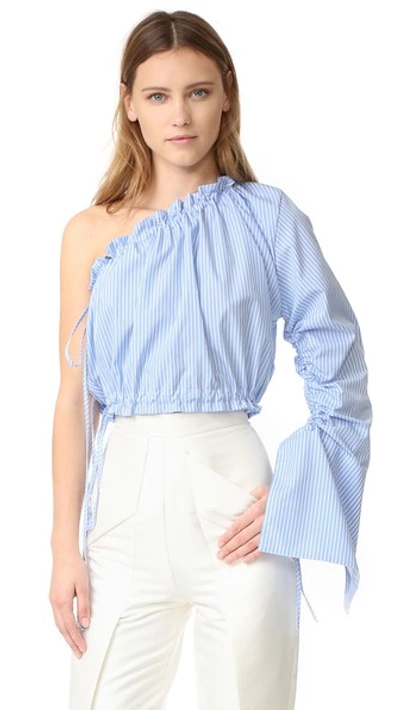 Georgia Alice Crescent One Shoulder Shirt In Blue & White