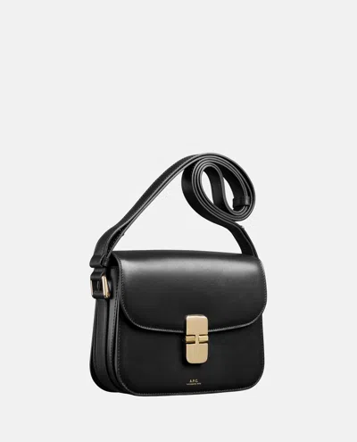 A.p.c. Compact Black Calf Leather Shoulder Bag With Adjustable Strap