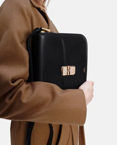 A.p.c. Compact Black Calf Leather Shoulder Bag With Adjustable Strap