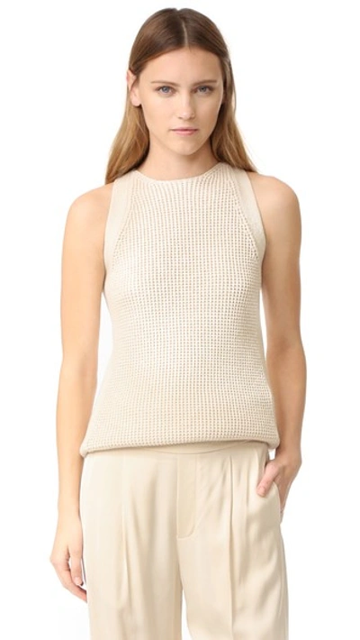 Vince Waffle Knit Cotton Sleeveless Tunic In Off White