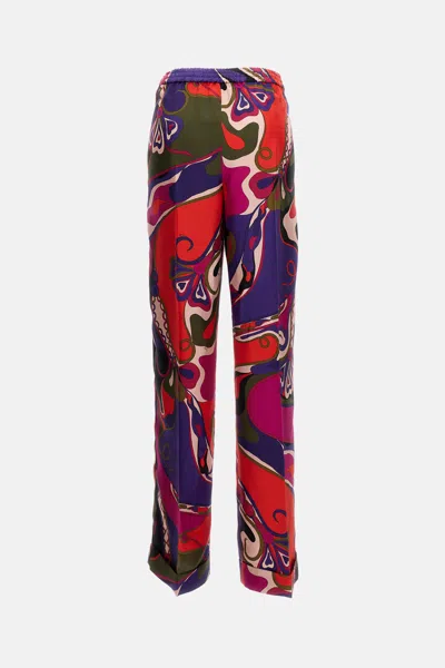 Pucci Orchidee Printed Silk-twill Straight-leg Pants In Multi