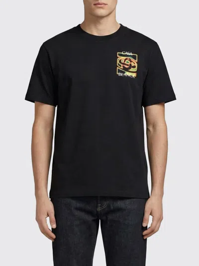 Casablanca Black Crewneck T-shirt With Logo Detail On The Front And Maxi Logo On The Rear In Cotton Man