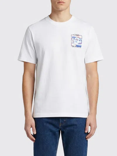 Casablanca Men White Crewneck T-shirt With Logo Detail On The Front And Maxi Logo On The Rear In Cot