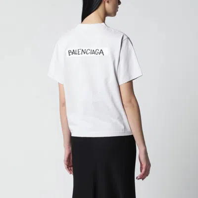 Balenciaga Womens Dirty White Logo-print Relaxed-fit Cotton T-shirt In White