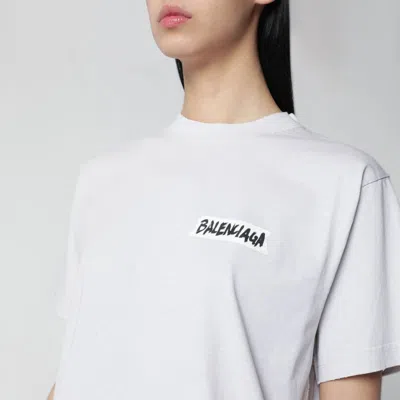 Balenciaga Womens Dirty White Logo-print Relaxed-fit Cotton T-shirt In White