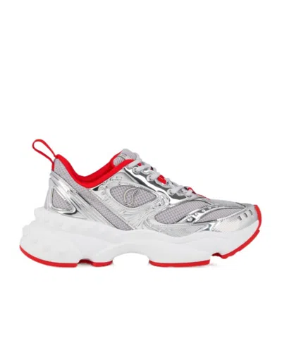 Christian Louboutin So Flo Metallic Leather-trimmed Mesh Sneakers In White