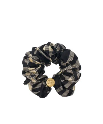 Burberry Silk Scrunchie With Check In Brown