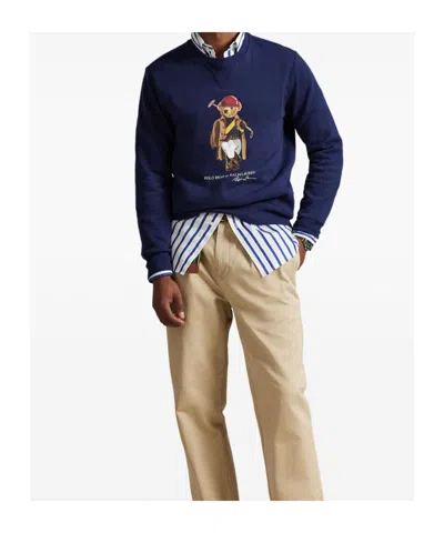 Polo Ralph Lauren Long Sleeve Fleece Society Bear Crewneck Sweatshirt In Multi