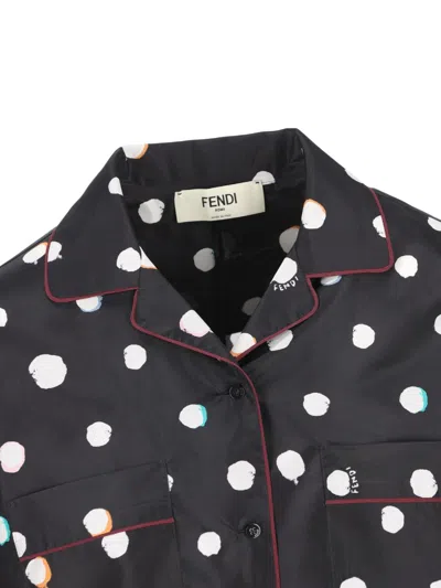 Fendi Long Sleeve Top Polka Dots Chest Pocket In Black