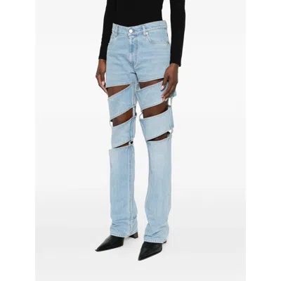 Coperni Light Blue Jeans With Cut-out Spiral Design And Logo Patch On The Rear In Denim Woman In Blue