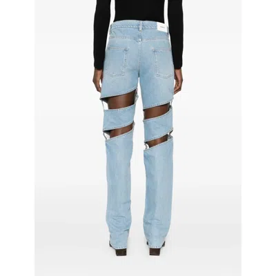 Coperni Light Blue Jeans With Cut-out Spiral Design And Logo Patch On The Rear In Denim Woman In Blue