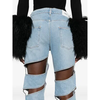 Coperni Light Blue Jeans With Cut-out Spiral Design And Logo Patch On The Rear In Denim Woman In Blue
