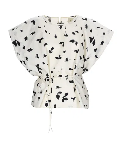 Alysi Light Backdrop Leaf Print Blouse In White