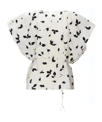 Alysi Light Backdrop Leaf Print Blouse In White