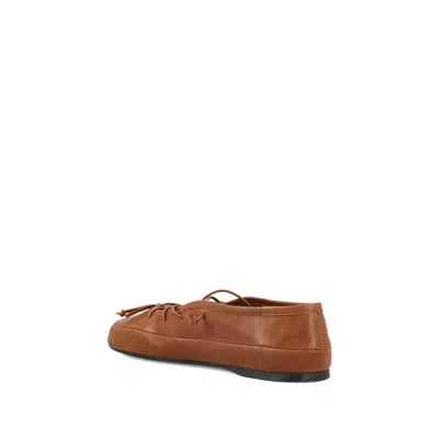 Miu Miu Leather Ballerina Shoes Flat Sole Round Toe In Brown