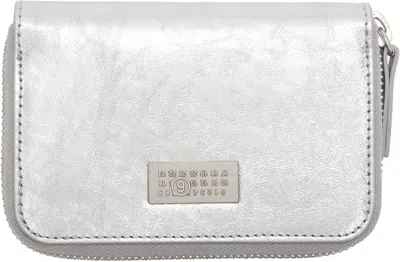 Mm6 Maison Margiela Silver Numeric Leather Zip Wallet In Gray