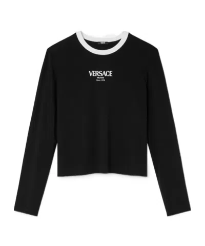 Versace Logo-detail Long-sleeve T-shirt In Black