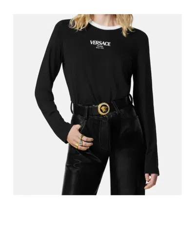 Versace Logo-detail Long-sleeve T-shirt In Black