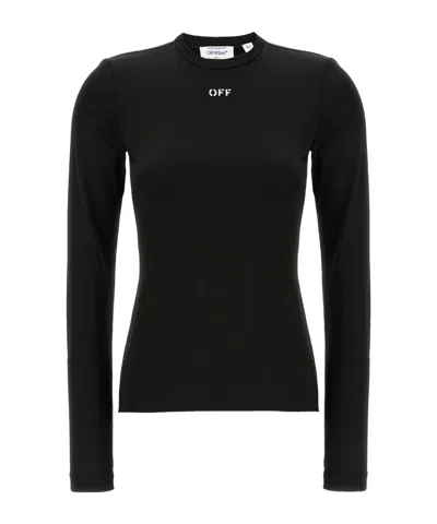 Off-white Fitted Long Sleeve Ribbed Crop T-shirt In Black