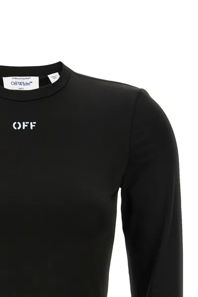 Off-white Fitted Long Sleeve Ribbed Crop T-shirt In Black