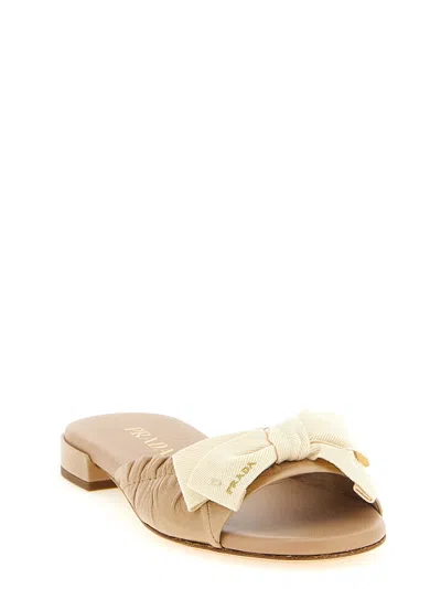 Prada Round-toe Flat Sandals In Neutral