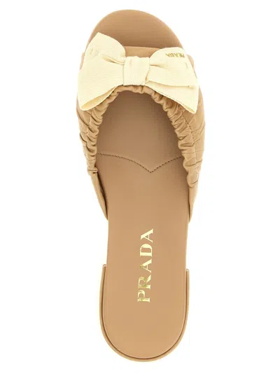 Prada Round-toe Flat Sandals In Neutral