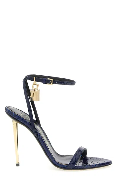 Tom Ford Laminated Leather Sandals With Iconic Padlock In Blue
