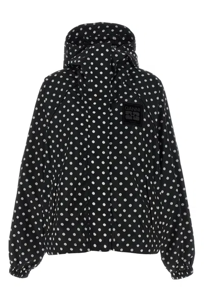 Ganni Flyweight Banana Graphic Long Coat In Black