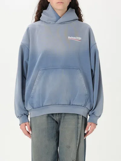 Balenciaga Logo Hooded Sweatshirt In Blue