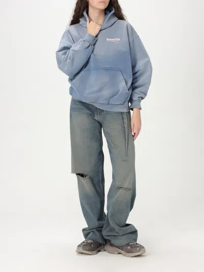 Balenciaga Logo Hooded Sweatshirt In Blue