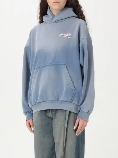 Balenciaga Logo Hooded Sweatshirt In Blue