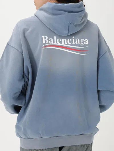 Balenciaga Logo Hooded Sweatshirt In Blue