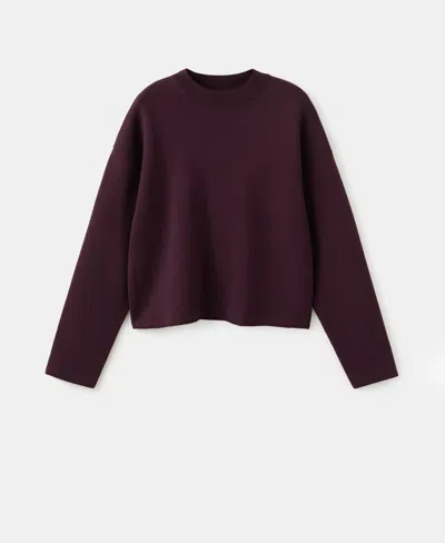 Mango Structured Crewneck Sweater In Burgundy
