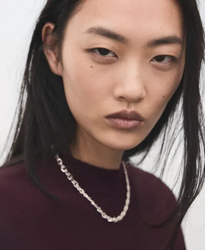 Mango Structured Crewneck Sweater In Burgundy