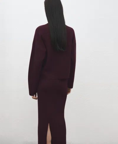 Mango Structured Crewneck Sweater In Burgundy