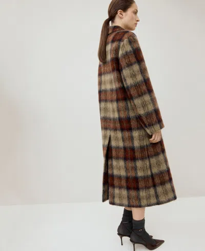 Mango Check Plaid Wool Blend Double Breasted Coat In Brown
