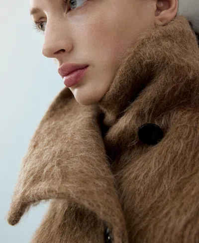 Mango Wool-blend Funnel-neck Coat Medium Brown In Brown