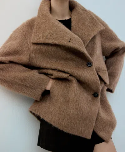 Mango Wool-blend Funnel-neck Coat Medium Brown In Brown