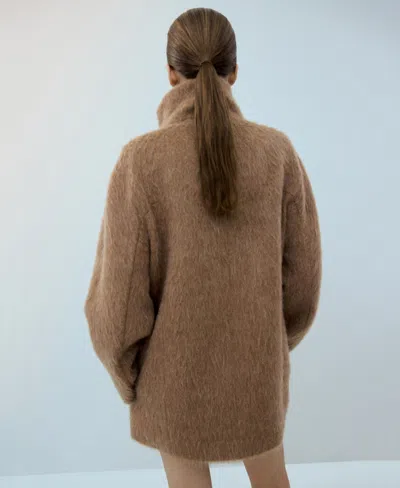 Mango Wool-blend Funnel-neck Coat Medium Brown In Brown
