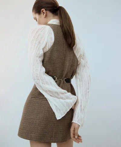 Mango Houndstooth Wool-blend Dress Medium Brown In Brown