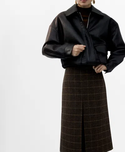 Mango Wool-blend Check Midi-skirt Brown In Brown