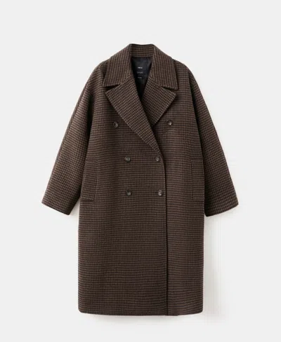 Mango Micro Houndstooth Wool Blend Double Breasted Coat In Brown