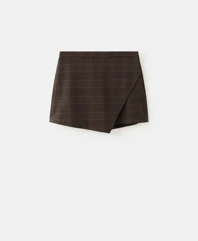 Mango Check Asymmetric Front Miniskort In Brown